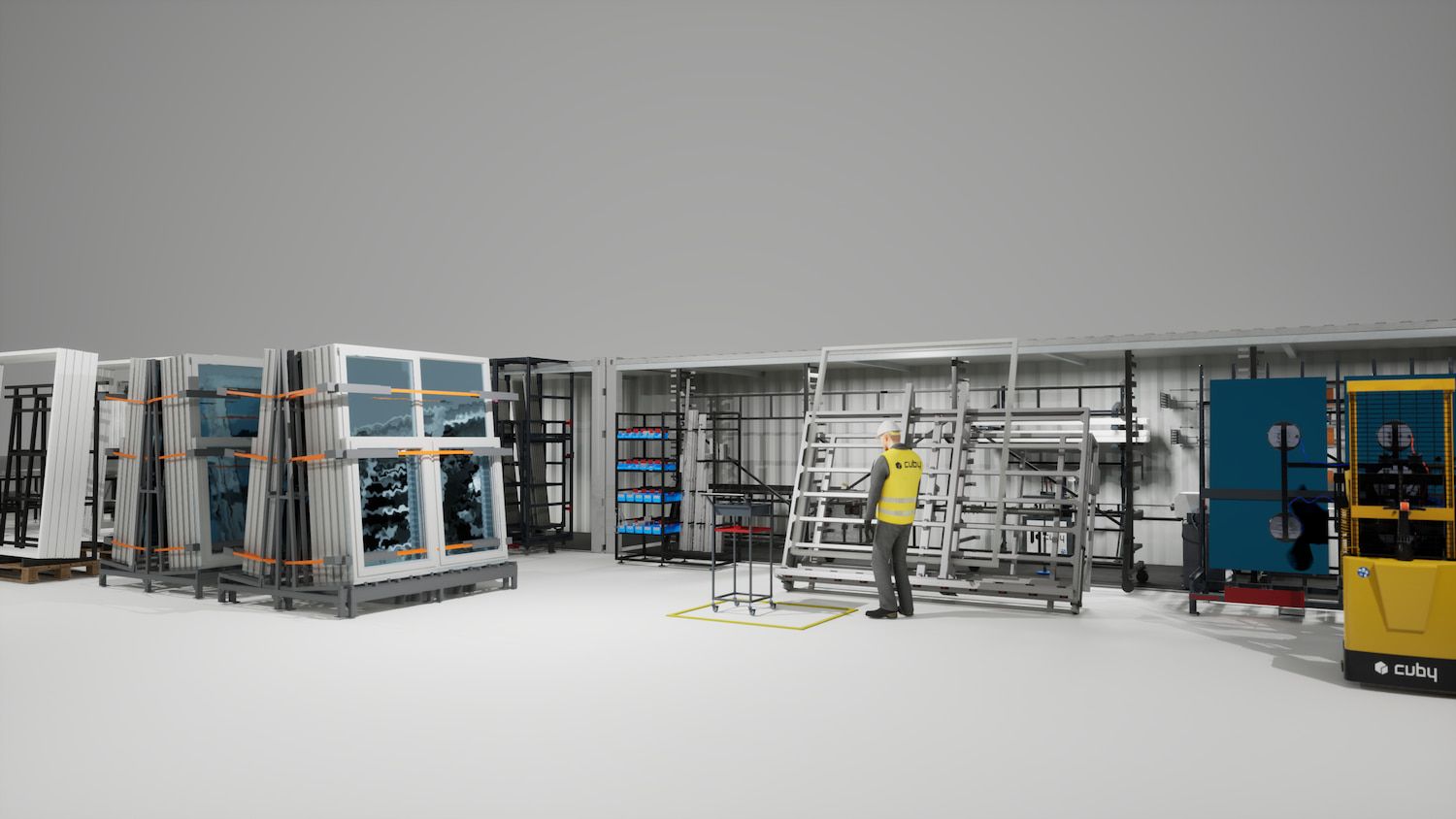 Cuby factory illustration showing component storage